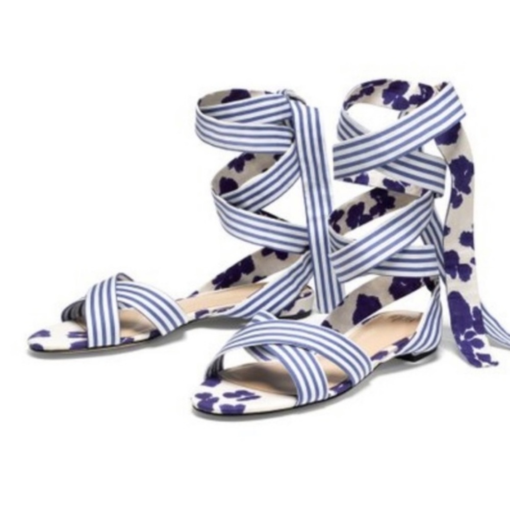 Blue & White CAbi Womens Watercolor Tied-Up Sandal Size 8 & 10 NEW
